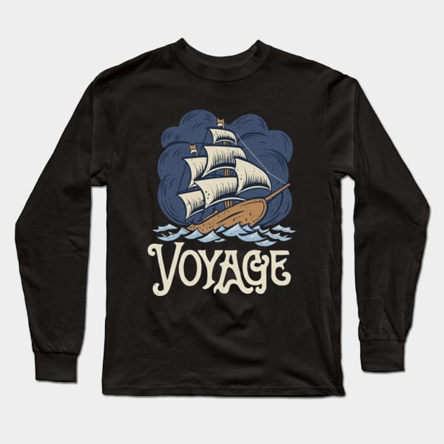 Ship Sailing Through The Deep Blue Sea Storm Long Sleeve T-Shirt by Abeer Ahmad